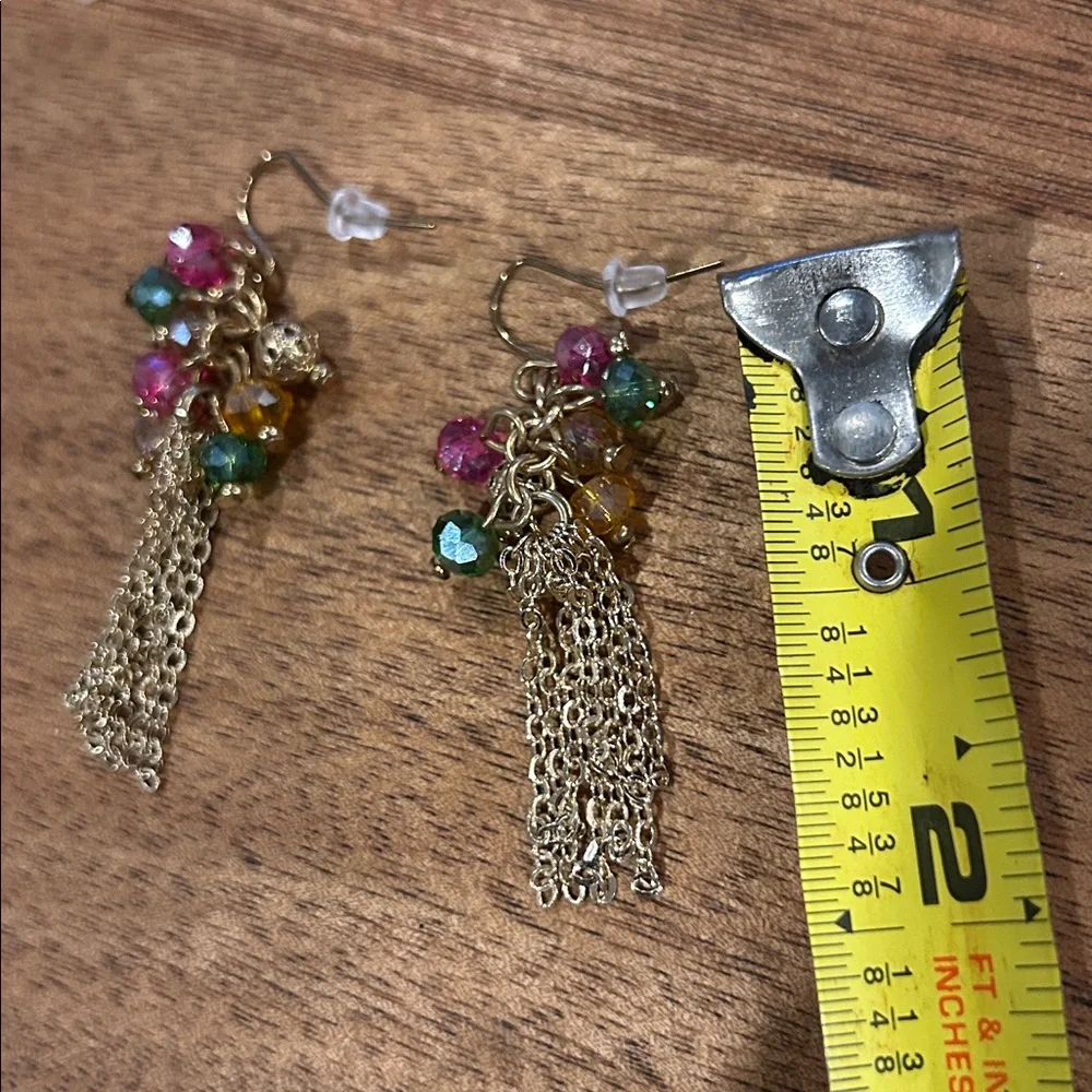 Colorful Beaded Chain Tassel Earrings Dangle Drop Chains Chic Elegant Gold